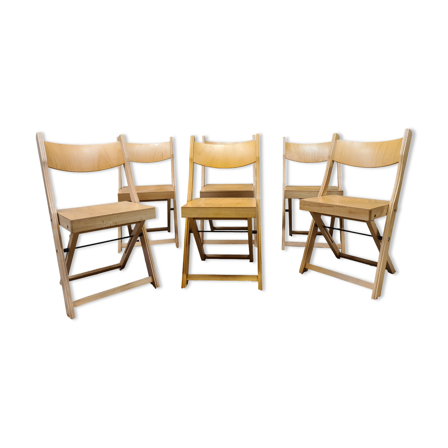 Set of 6 folding chairs blond wood