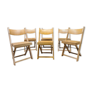 Set of 6 folding chairs blond wood
