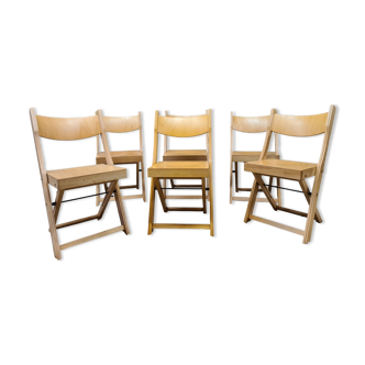 Set of 6 folding chairs blond wood