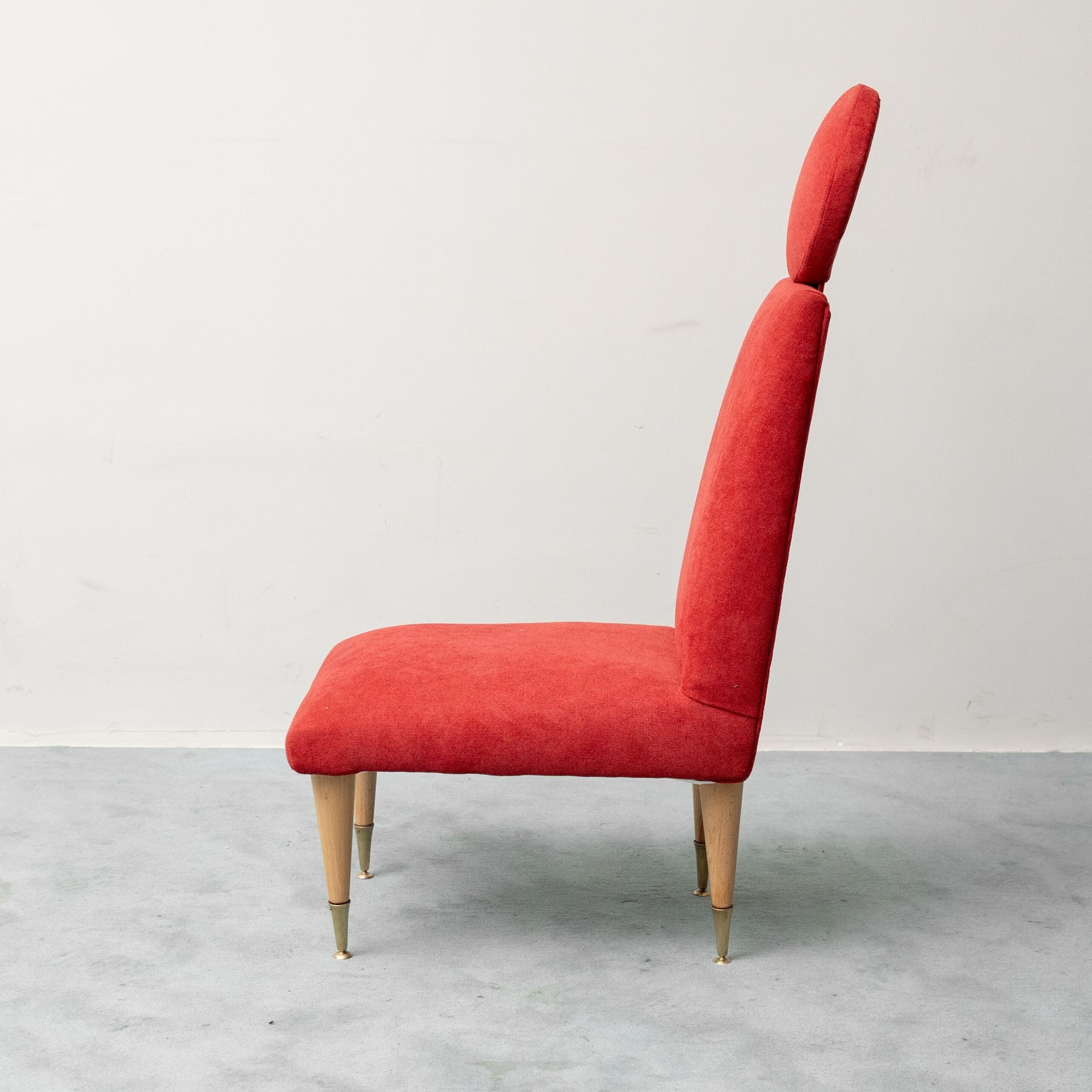 Vintage high-back chair in red fabric, 1960s design