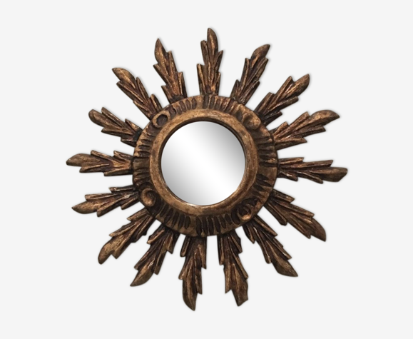 Miroir soleil en bois doré français 70s