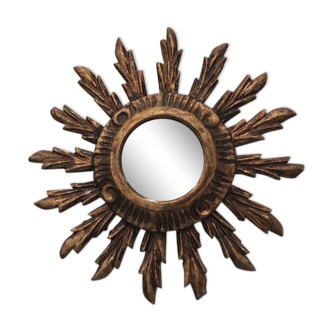 Miroir soleil en bois doré français 70s