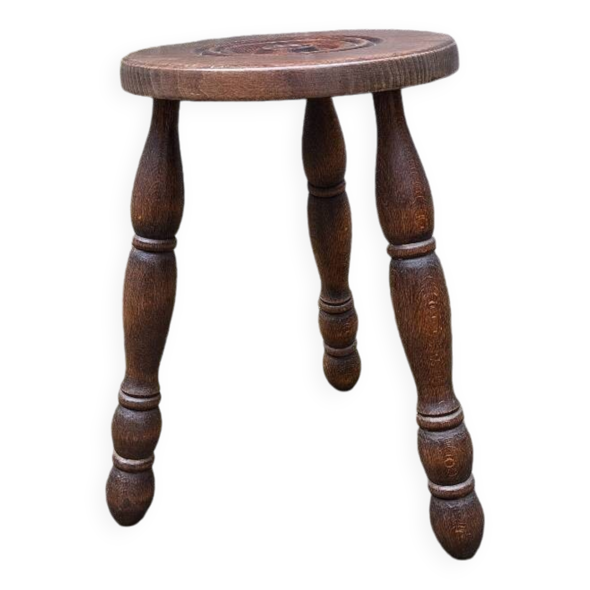 Turned wooden tripod stool
