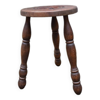 Turned wooden tripod stool