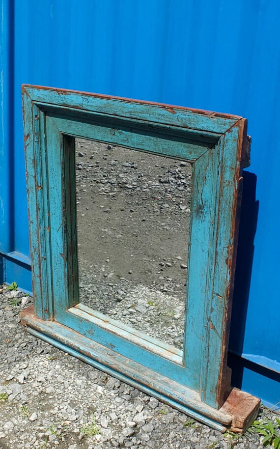Vintage blue Indian mirror 92x92cm