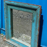 Vintage blue Indian mirror 92x92cm