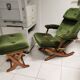 Vintage scandinavian style relax armchair + footrest adjustable tilt