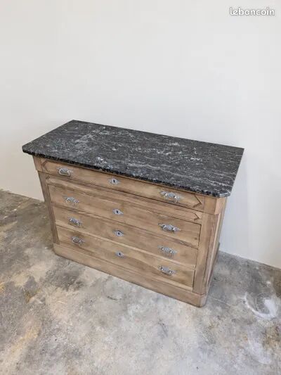 Antique wooden commode with black marble – 125 cm