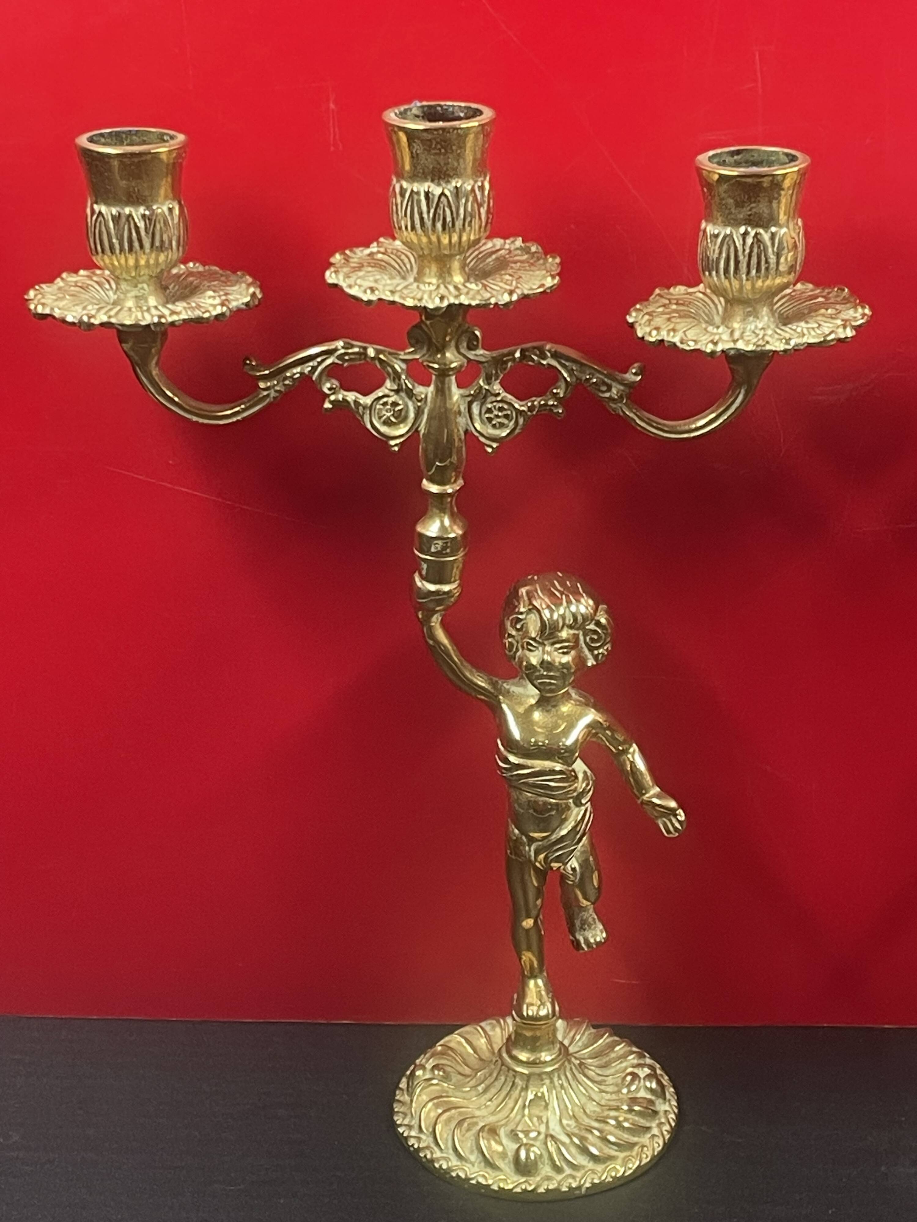 Very Beautiful Pair of Candlestick Candelabra circa 1950 in bronze/brass 30 cm