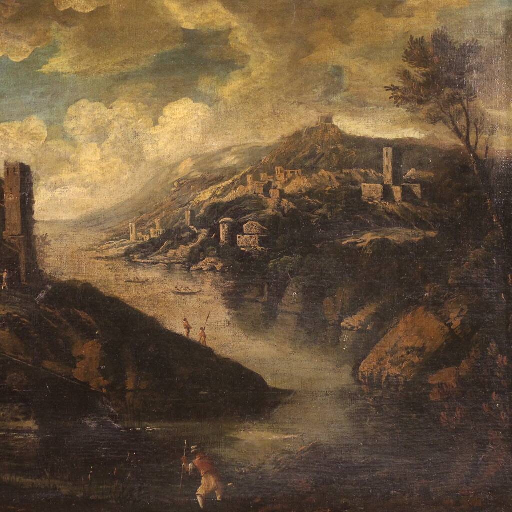 Antique Italian landscape painting from the 18th century