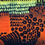 Orange, black and yellow abstract acrylic painting on stretched canvas