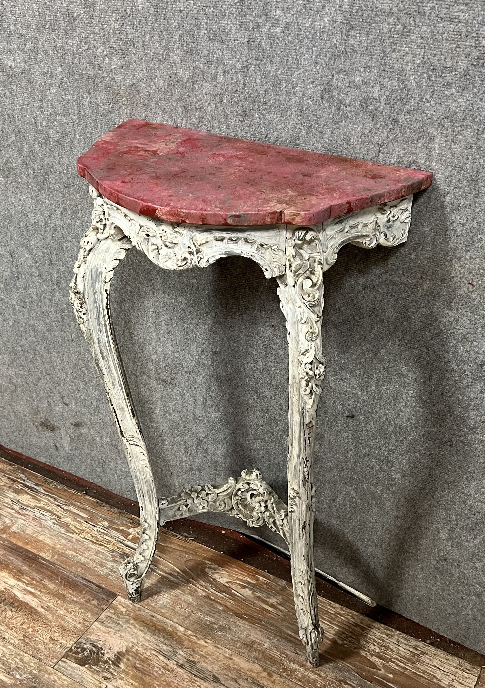 Console d'apparat Louis XV Rocaille en bois laqué vers 1850