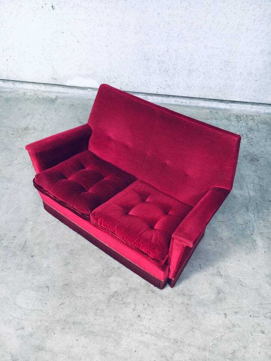 Hollywood Regency Style Fuchsia Velvet 2-Seat Sofa with Fringe, 1960s