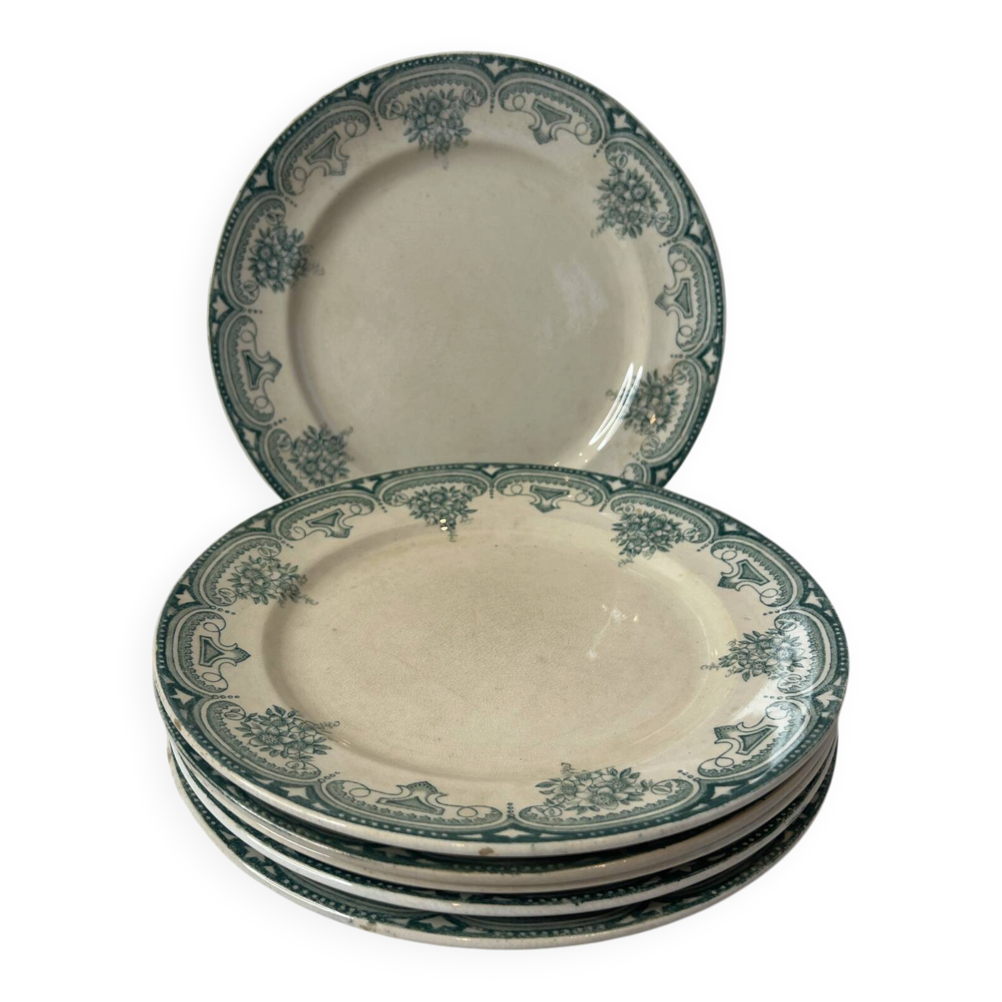 Set of 6 flat plates, ironstone Narcisses Onnaing.