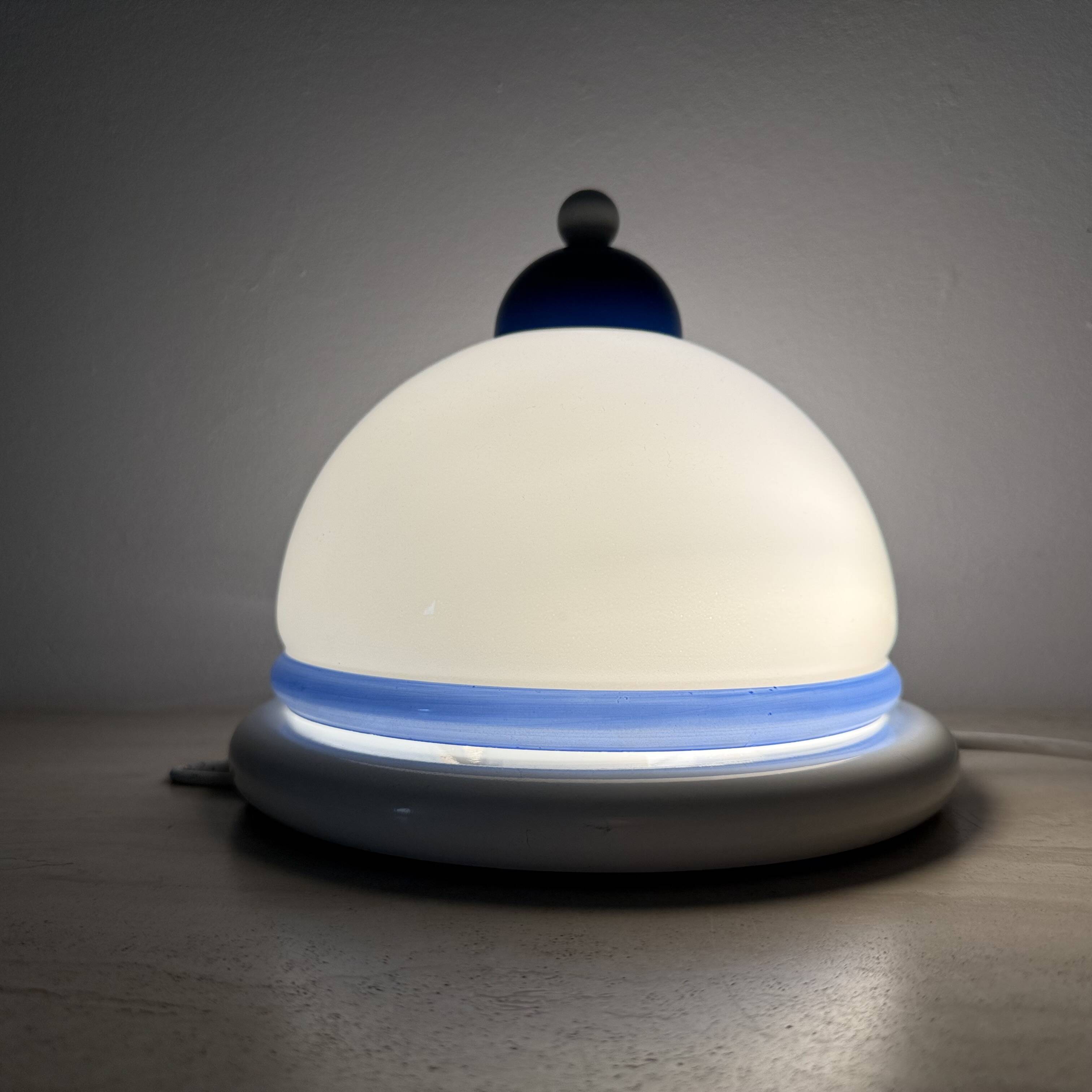 Vintage glass blue and white wall lamp sconce , 1970s