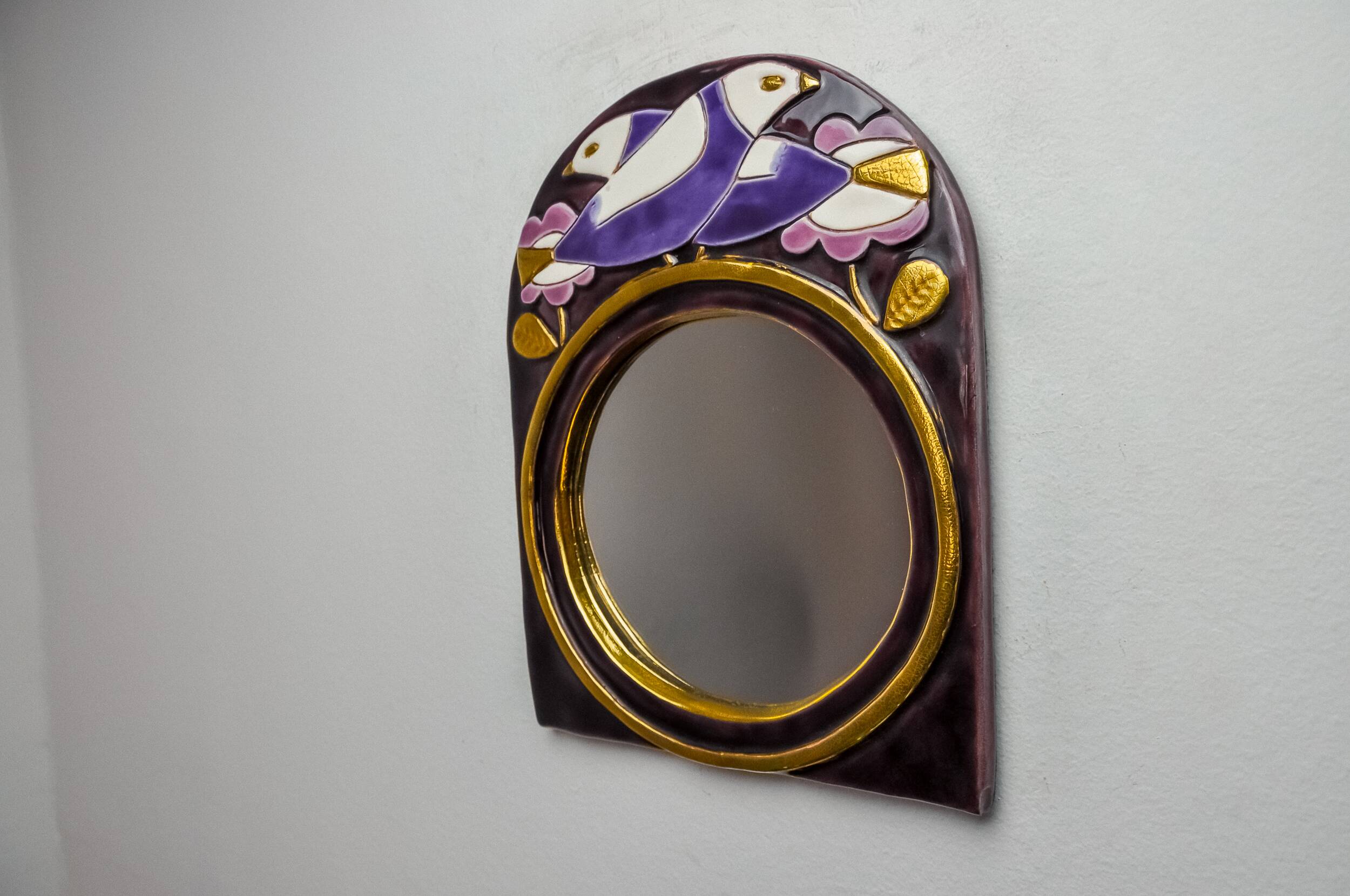 Paradisiers mirror by Mithé Espelt, ceramic, France, 1970