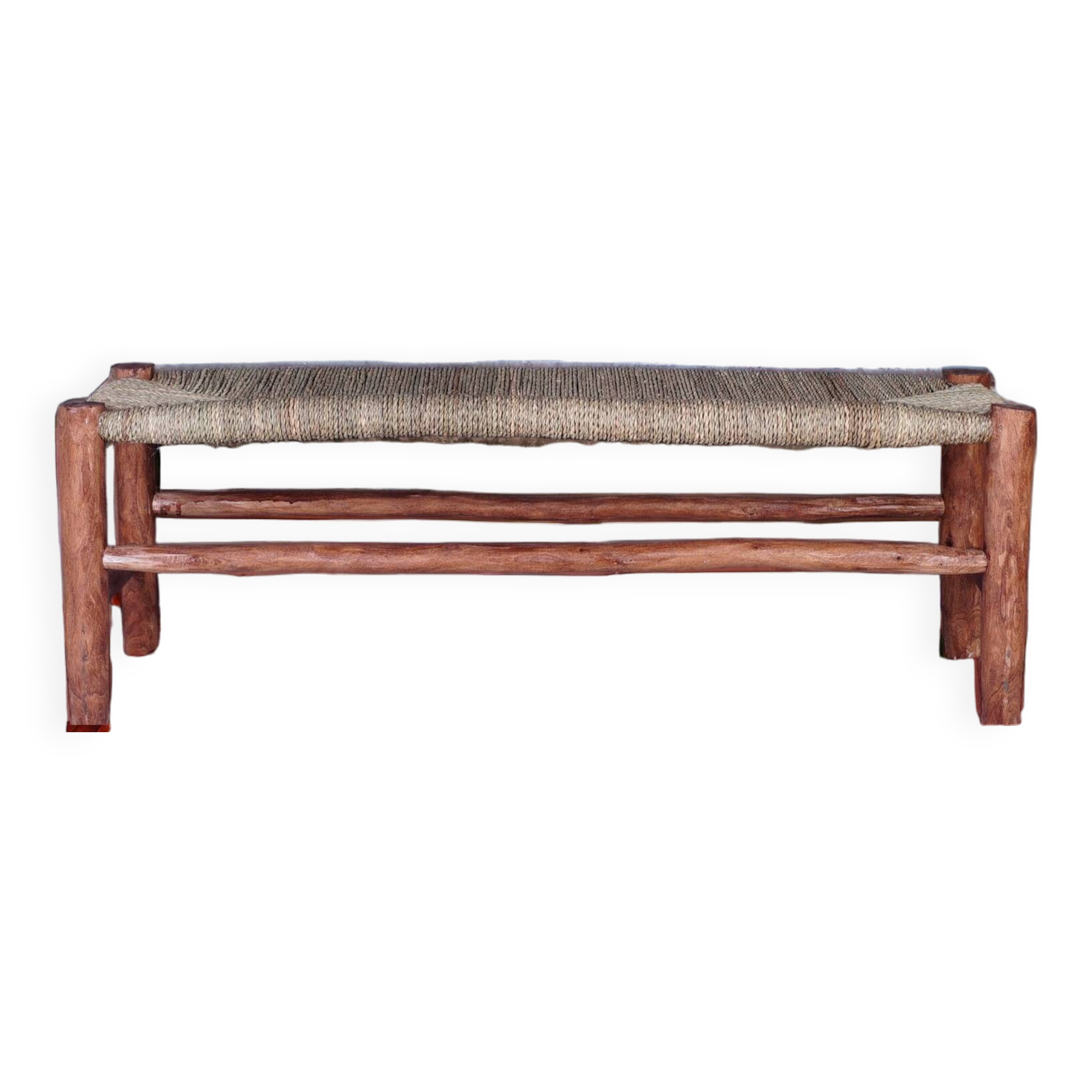 Wooden bench and woven rope