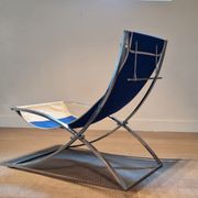 Marcello Cuneo ‘Louisa’ lounge chair in blue canvas and white leather, Italy 1970s