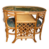 Rattan set table + 2 vintage armchairs 1980