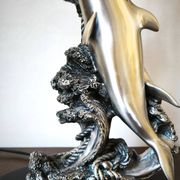 Large sculptural lamp MIDA Argenti silver dolphins Italy