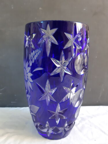 Vase en cristal bleu Bruno Lehrer ancien