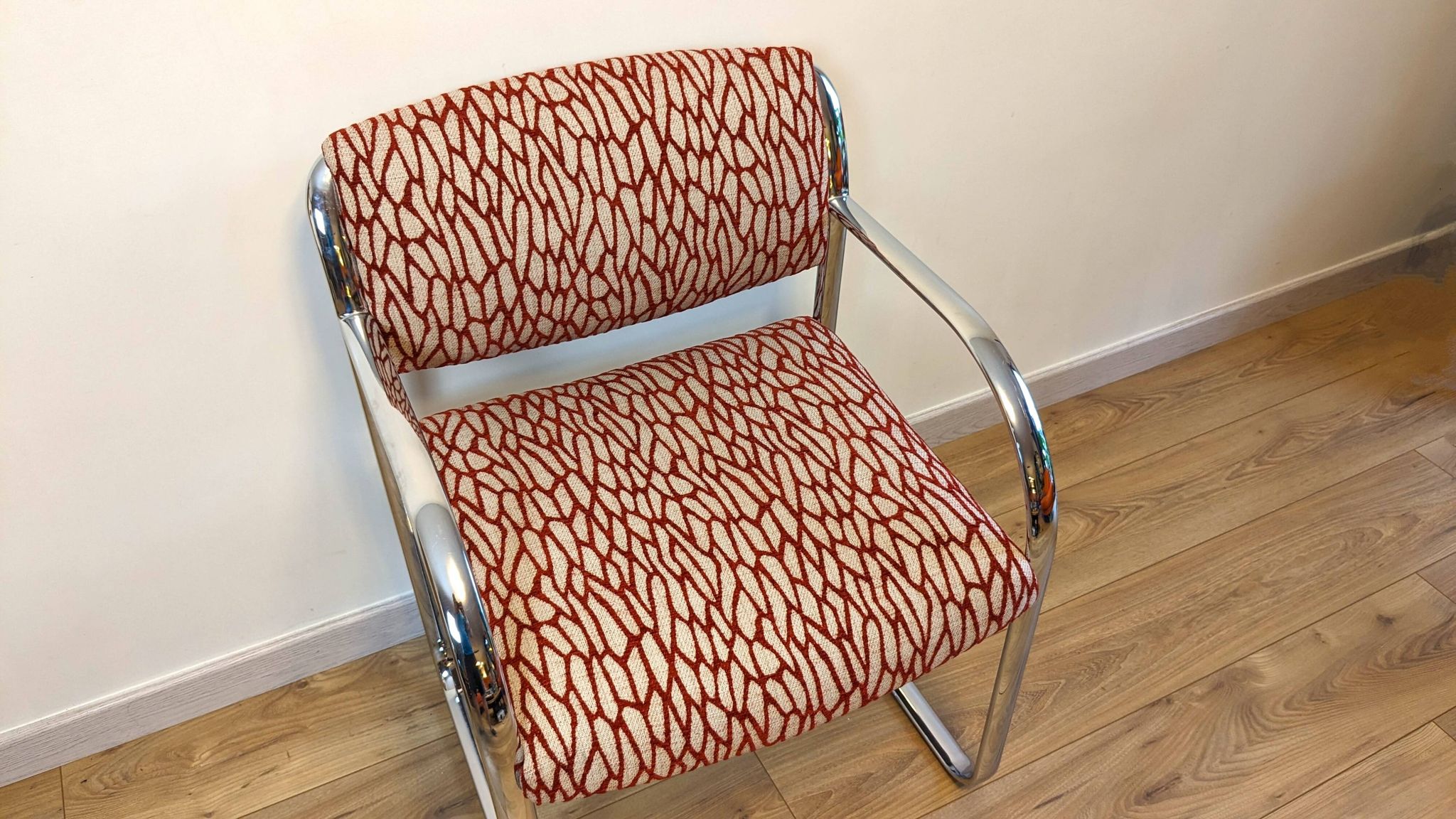 Vintage Strafor armchair in chrome tubular steel – organic fabric