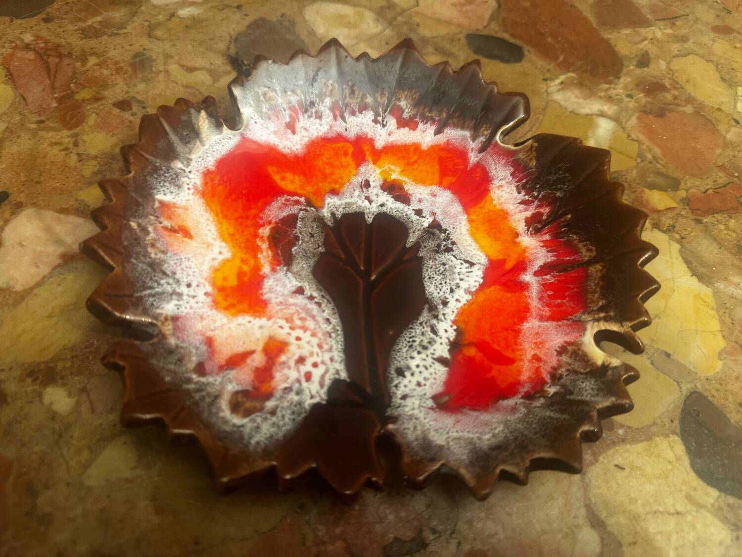 Leaf-shaped ceramic catchall from the 1960s.