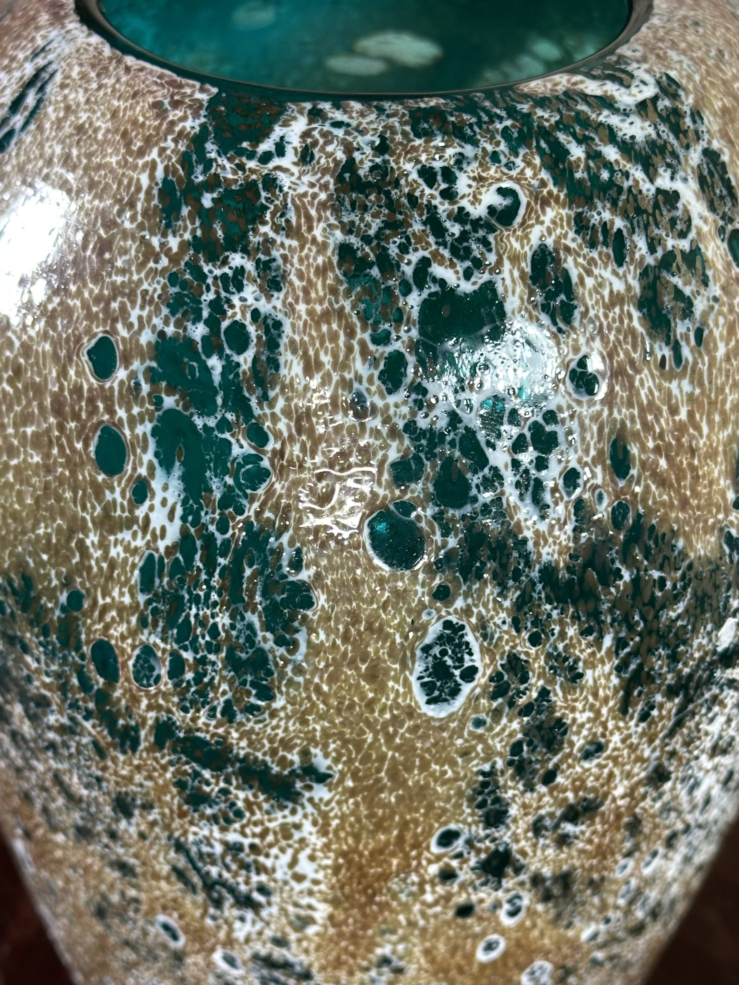 Vintage enameled blown glass vase 80'S Ht 27