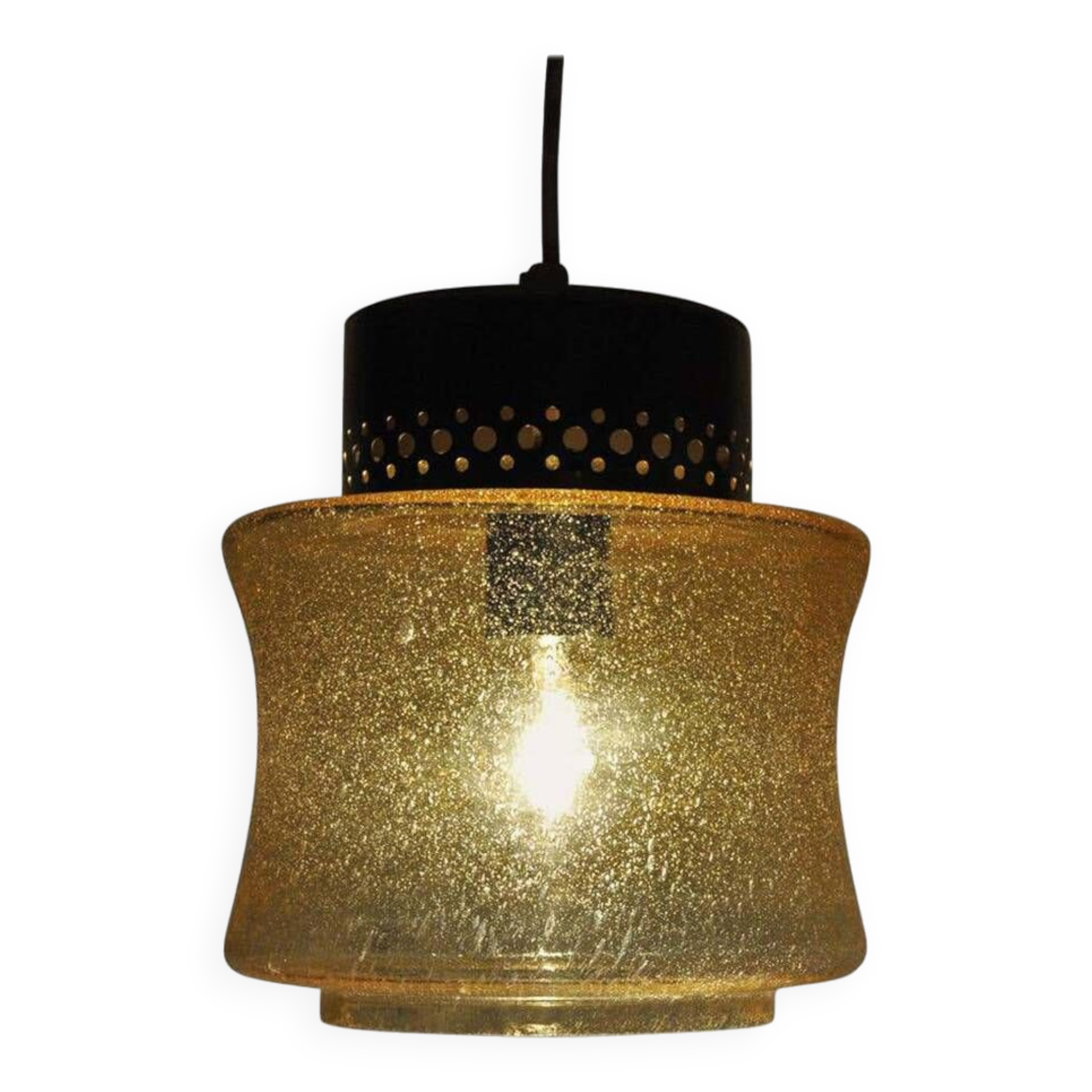 Danish vintage brass and glass pendant