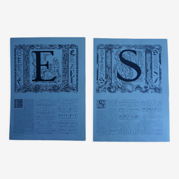 Lot de 2 lithographies originales sur la lettre E et la lettre S