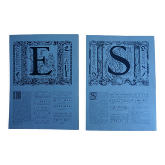 Lot de 2 lithographies originales sur la lettre E et la lettre S