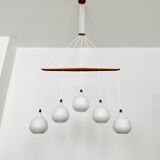 Opaline and Teak Chandelier by Uno and Östen Kristiansson for Luxus