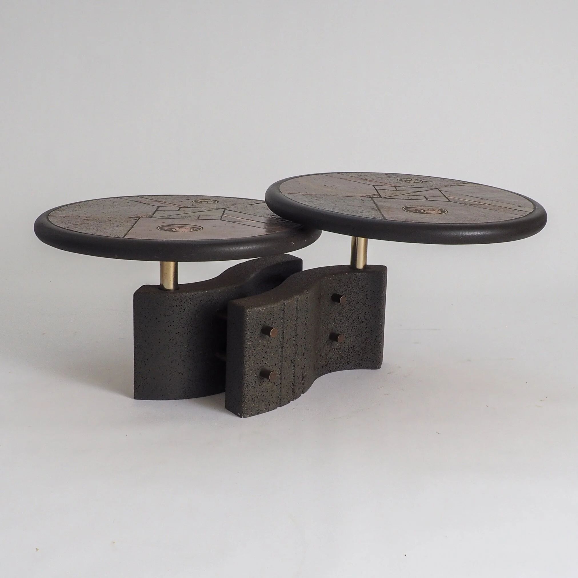 Rare two-tier modular brutalist coffee table by Paul Kingma
