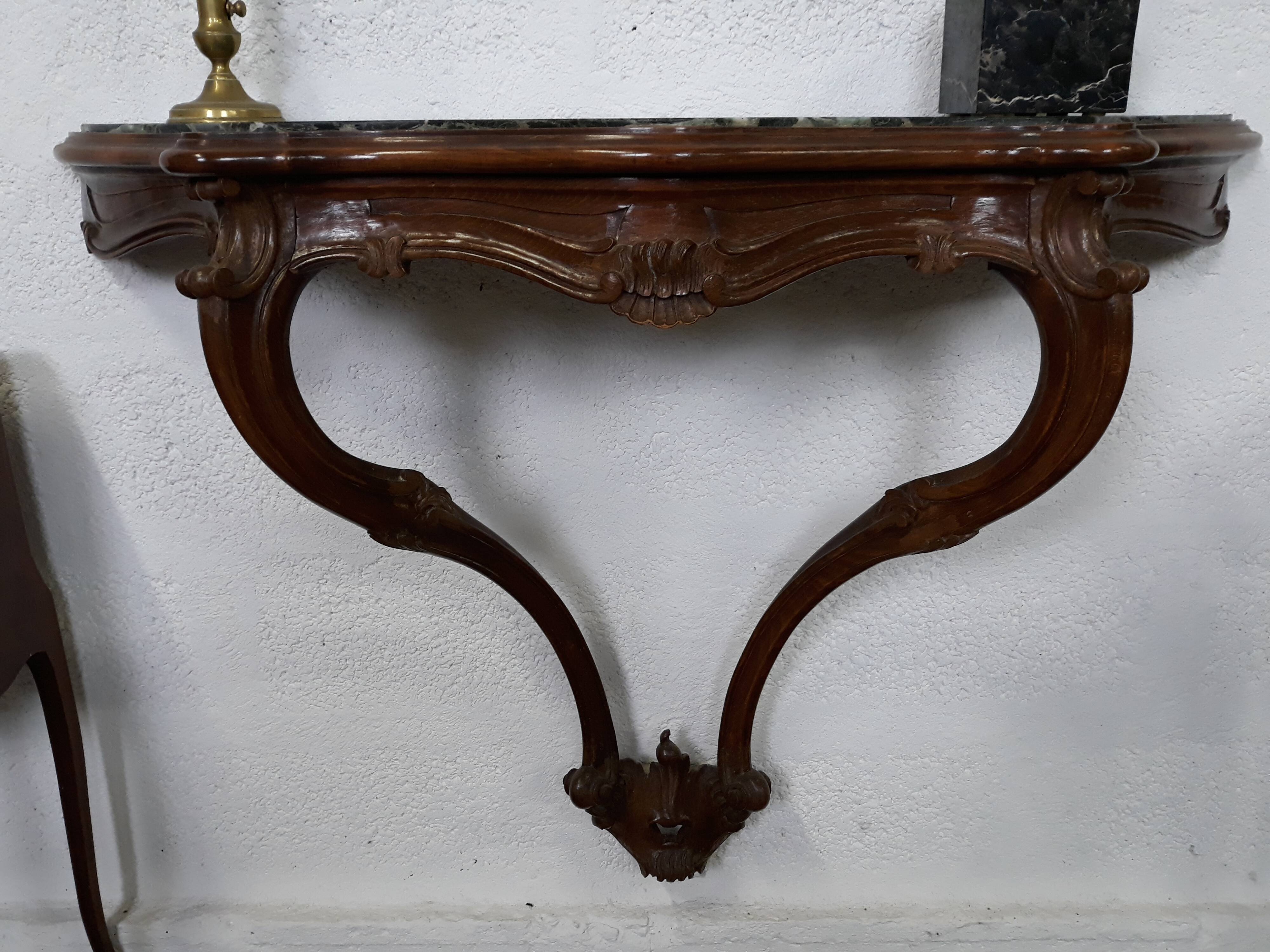 Console table wood and green marble from Aosta