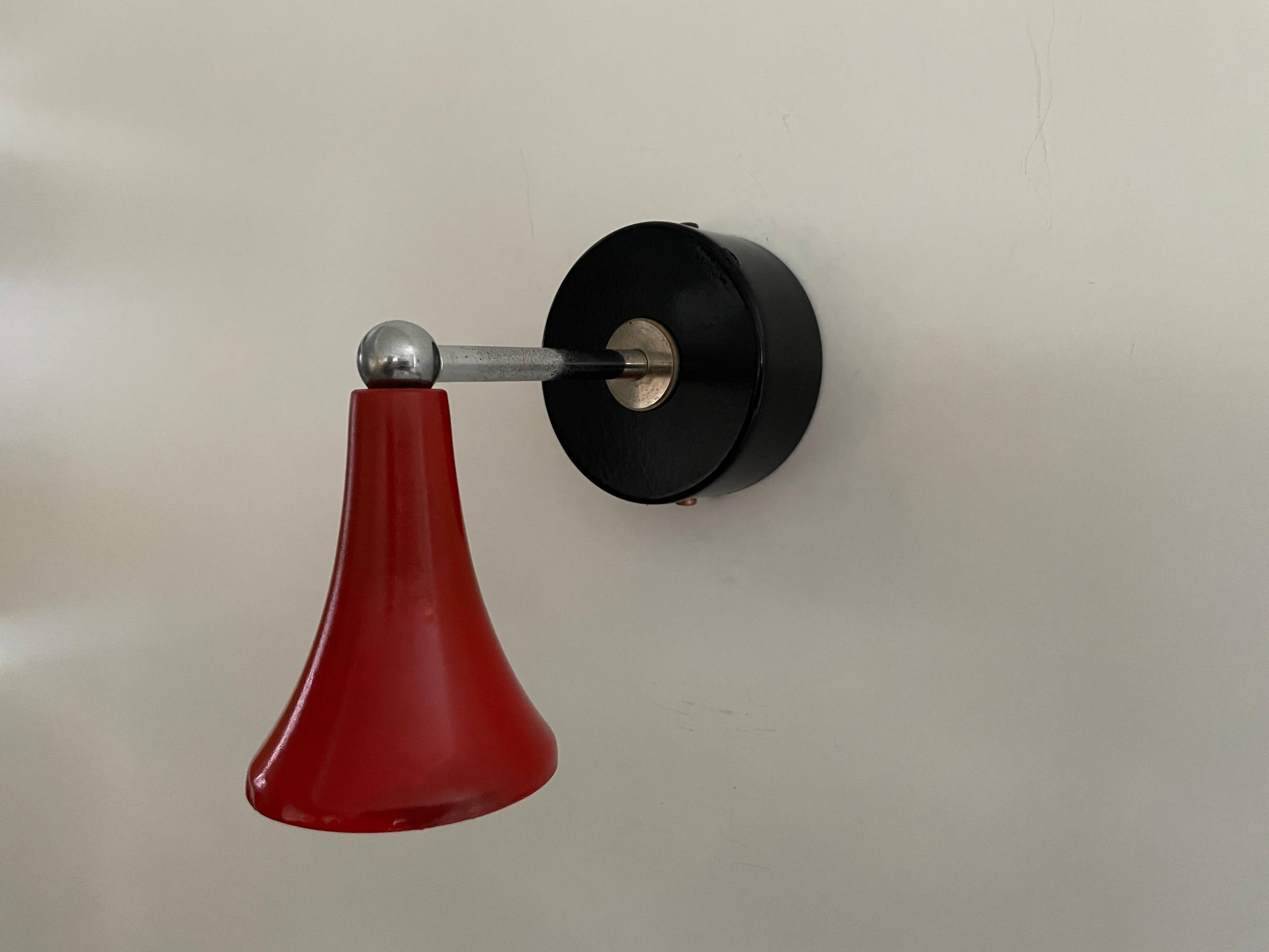 Pair of red metal wall lights AGE, 1970s, Italy