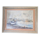 Watercolour – Fishing port – Signed Michel Burbeau?