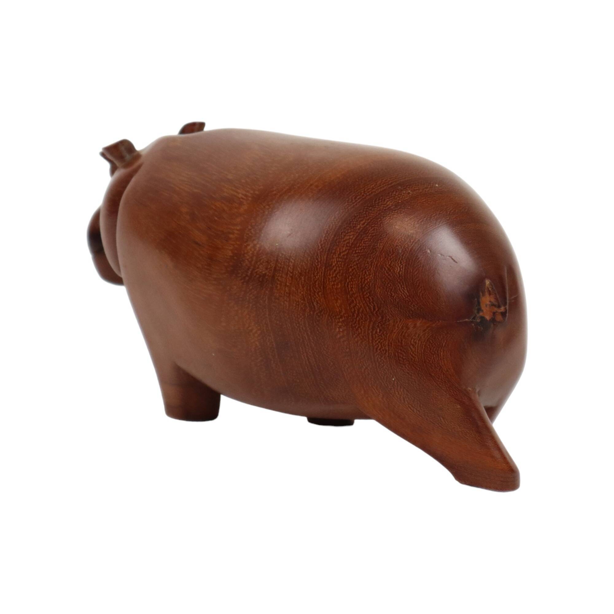 Vintage Hippopotamus Solid Teak Wood Figurine Sculpture Figure