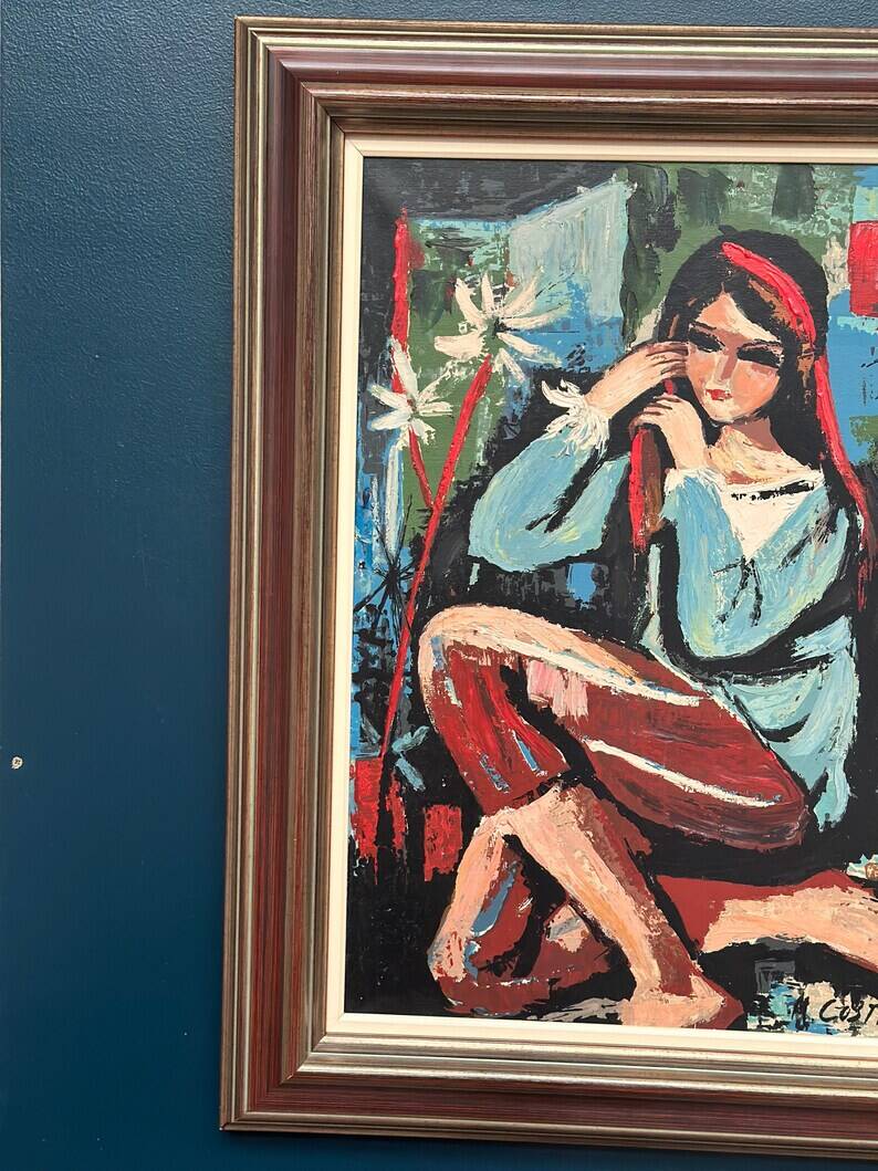 Original Swedish Oil on Canvas - "Portrait of a Young Woman" by M. Costa - Signed - Vintage and Framed - 82.5 × 67.3 cm