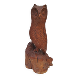 Large wooden owl, sculpture by Alain Dréan, Auray