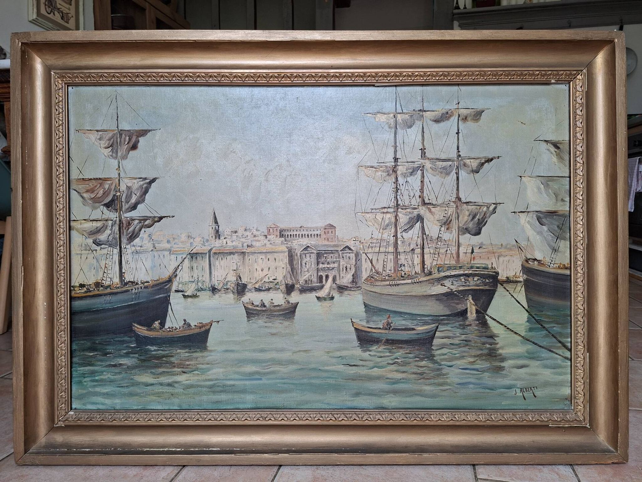 Peinture marine xixe sur toile signée J Alberti