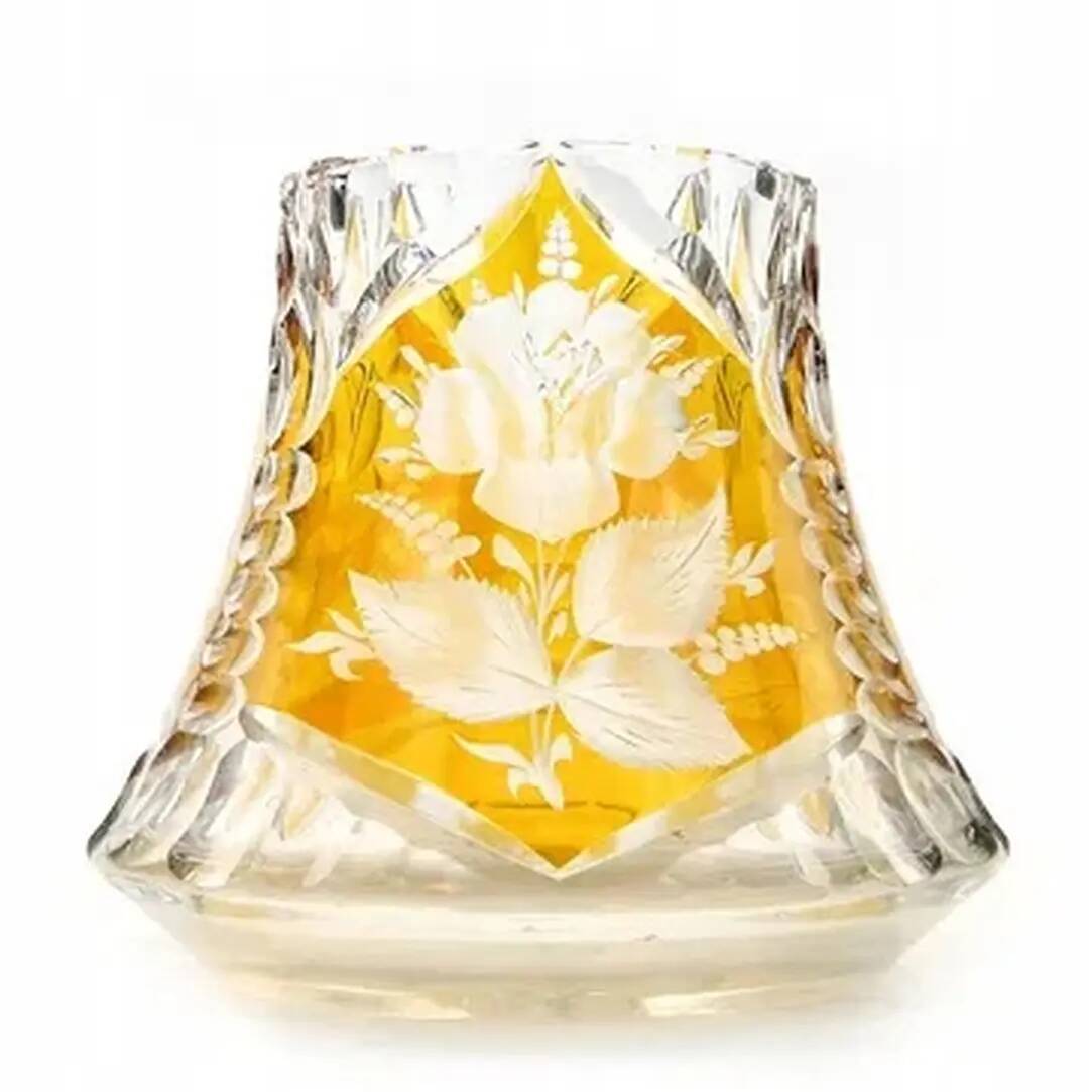 Vase with roses, mid-century modern, glass, Poland, 1970s