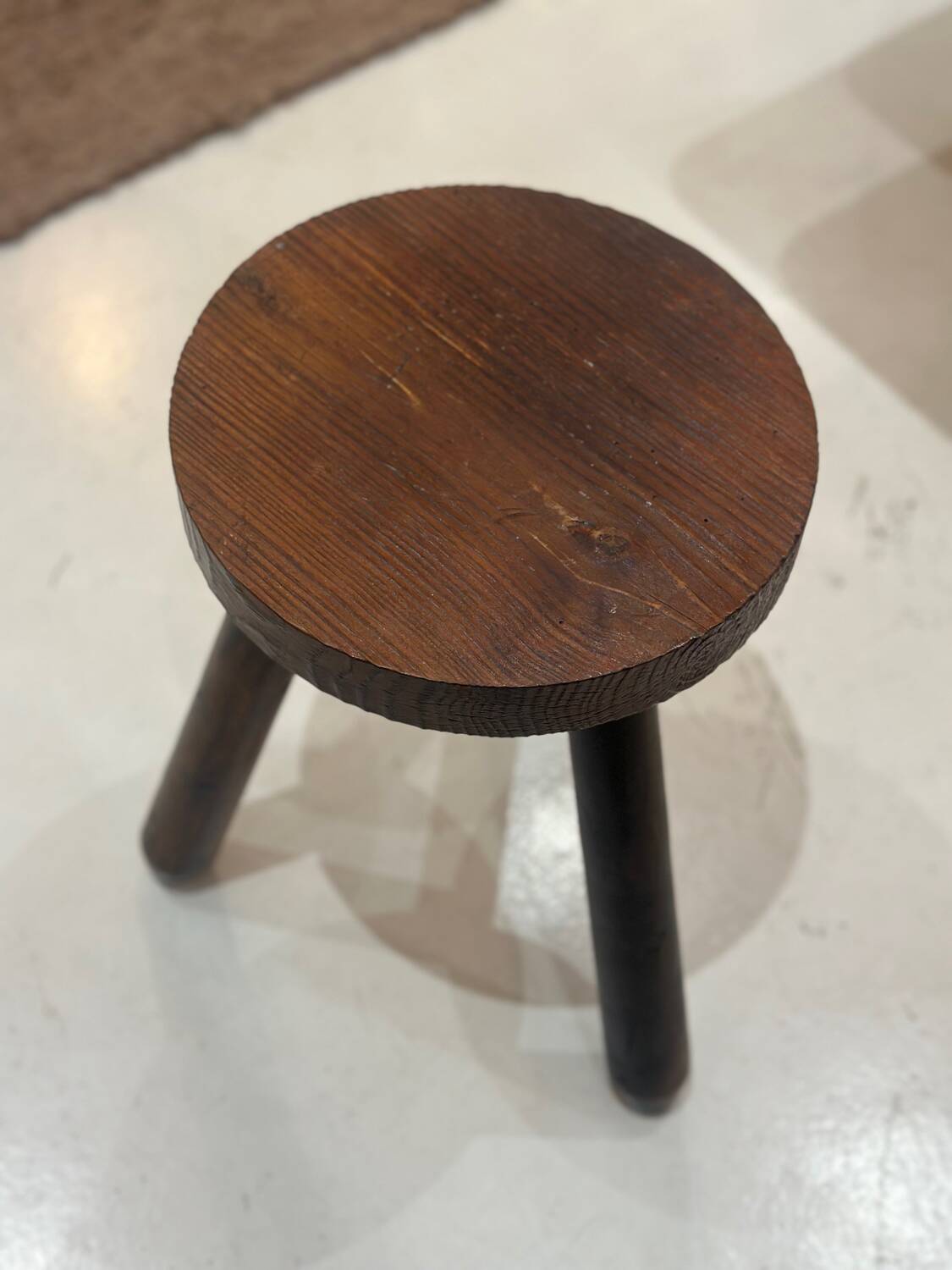 Vintage brutalist tripod stool compass legs - wood