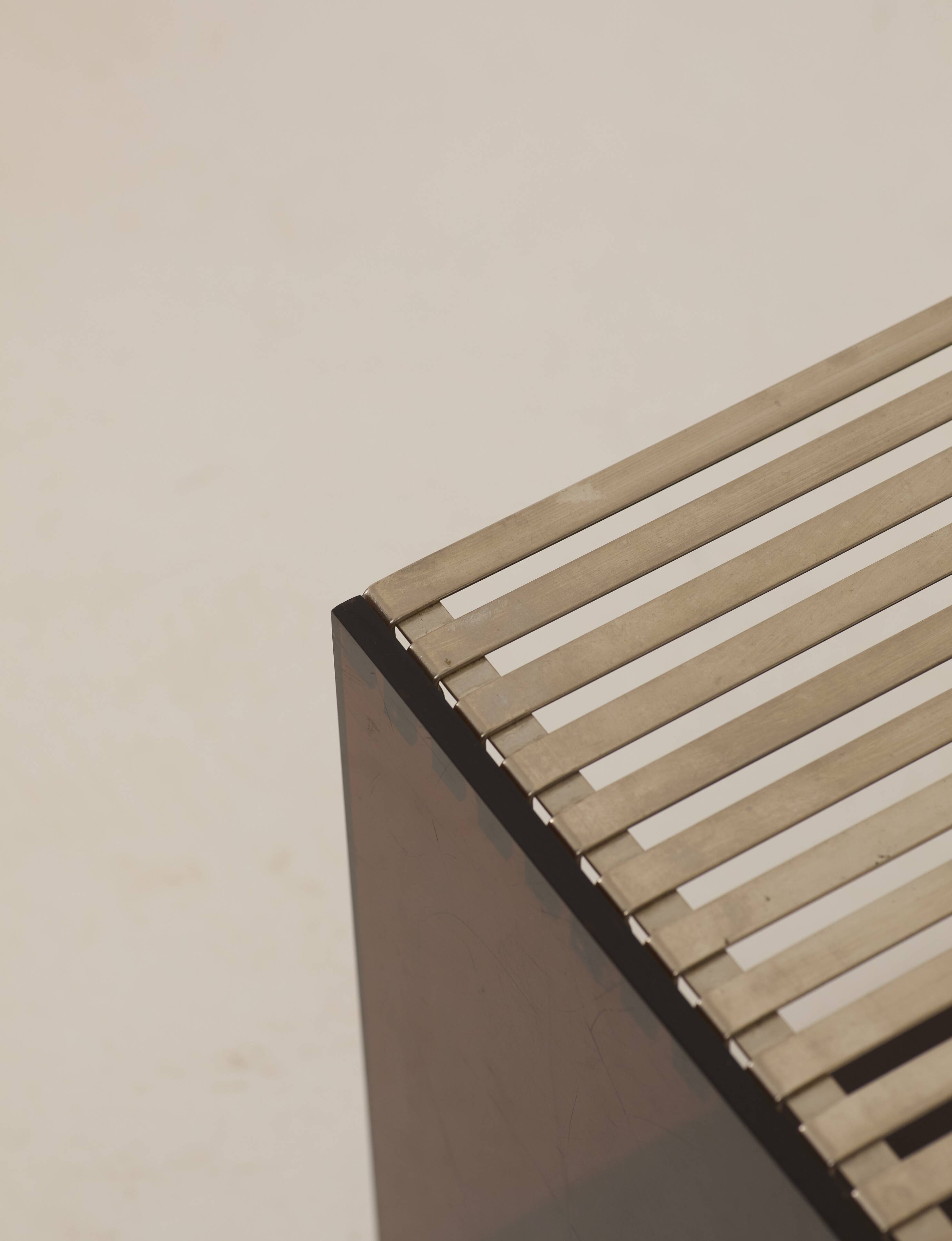 Side table, bedside table in plexiglass and chrome metal, around 1970.