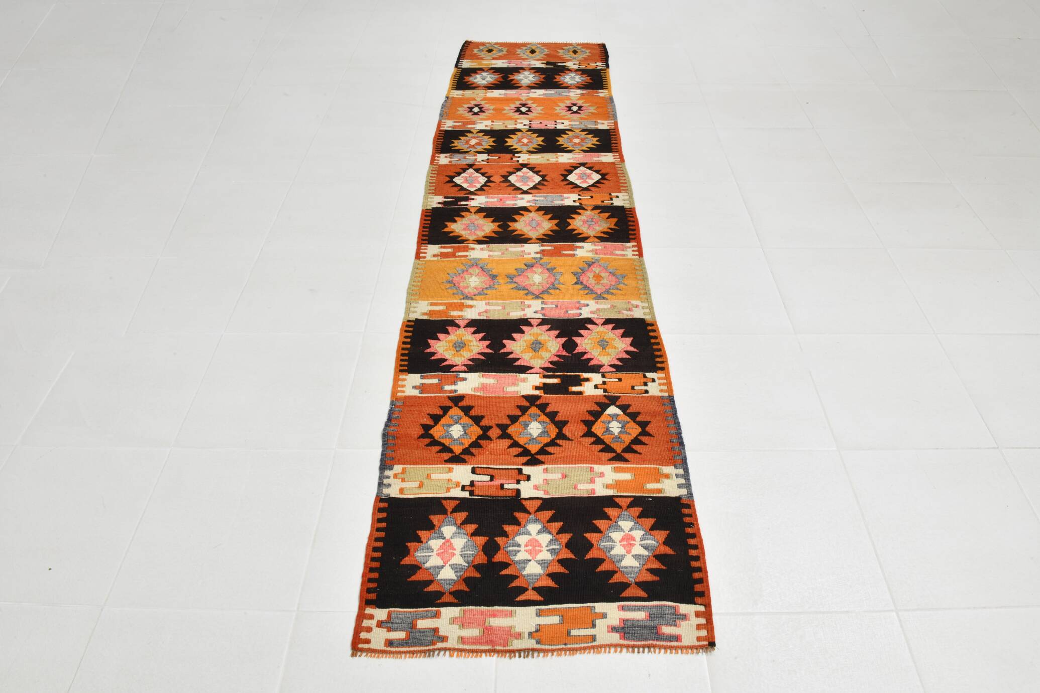 3x10 Boho Style Kilim Runner Rug, Peach Orange Vintage Runner, 73x296 Cm