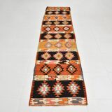 3x10 Boho Style Kilim Runner Rug, Peach Orange Vintage Runner, 73x296 Cm