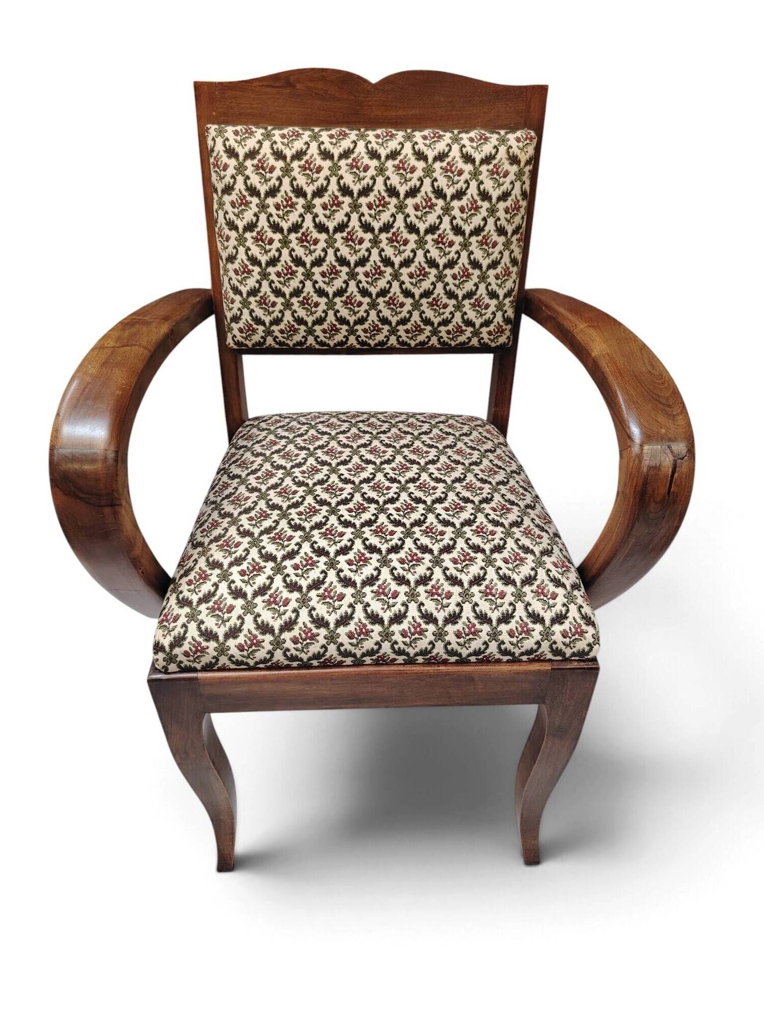 Art Deco armchair with a moustache backrest and curved armrests from the 1930s.
