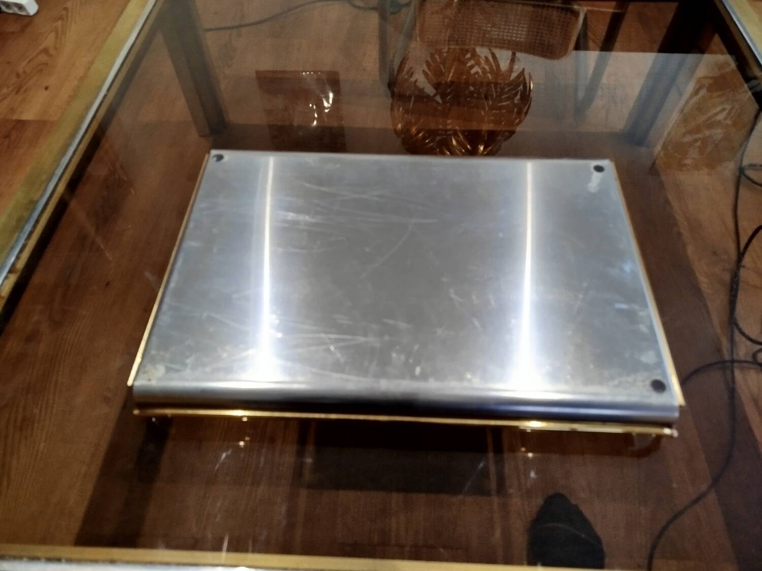 Rectangular brass and metal tray, 70s