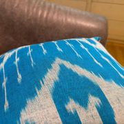 Vintage Silk Ikat Square Cushion Cover, Sky Blue White Arch Medallion 16x16
