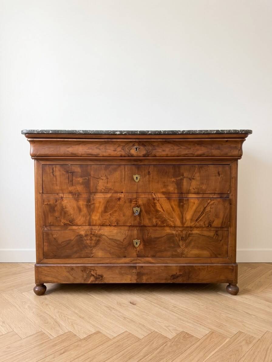 Antique Empire commode in wood with marble top