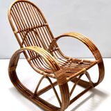 Postmodern Bamboo Rocking Chair with Red, Black and White Fabric Upholstery